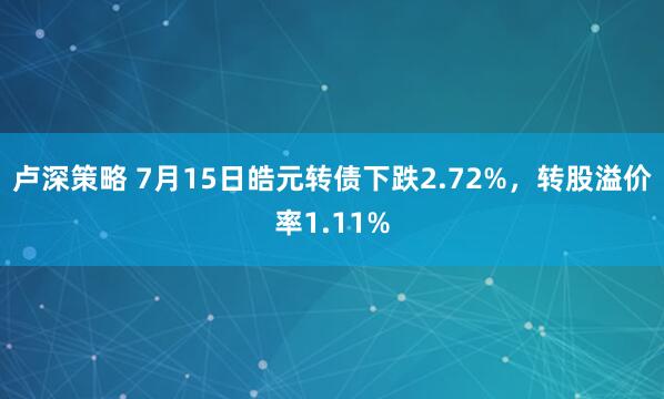卢深策略 7月15日皓元转债下跌2.72%，转股溢价率1.11%